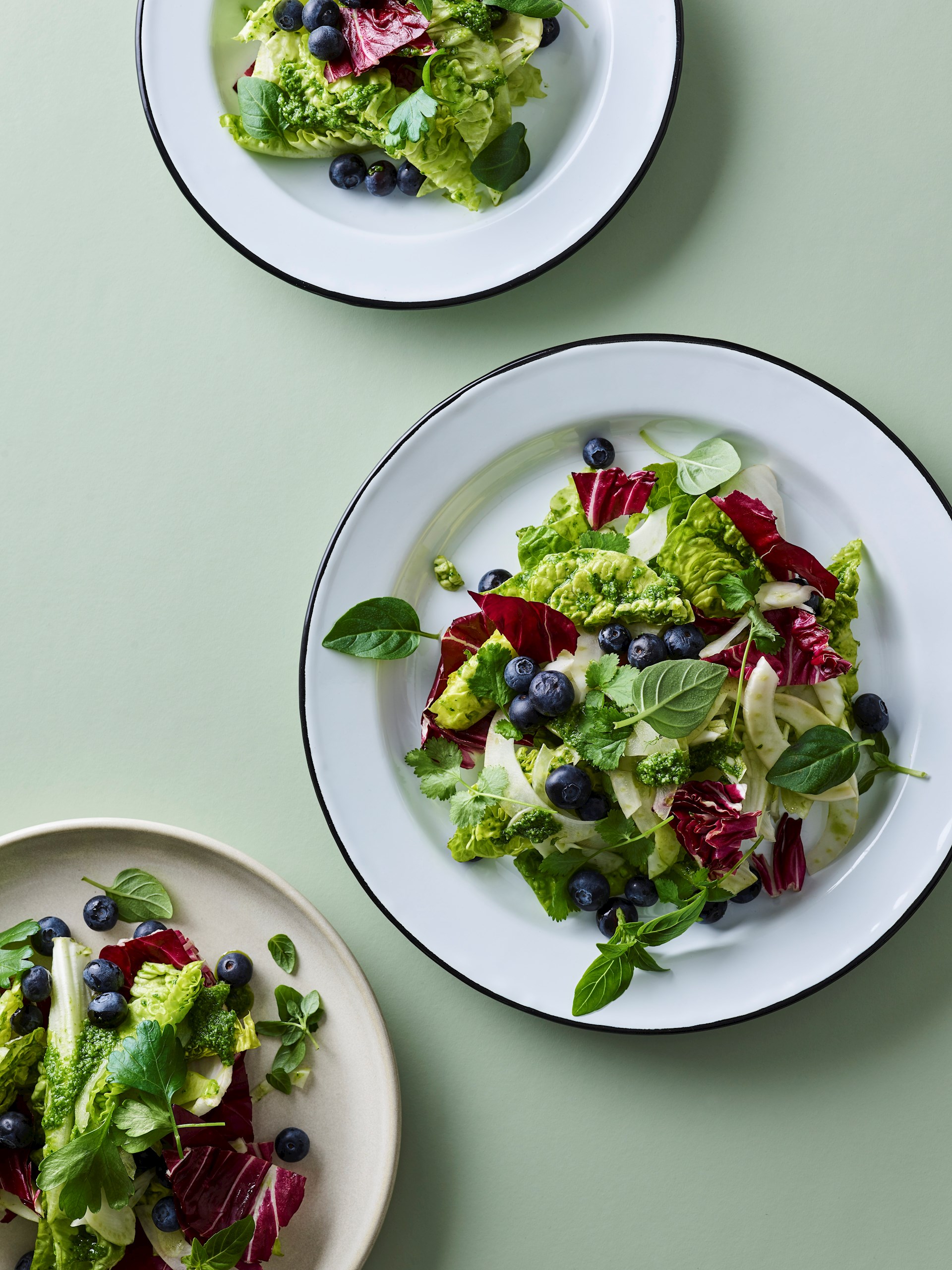Få opskriften på Salat med krydderurter, fennikel og blåbær