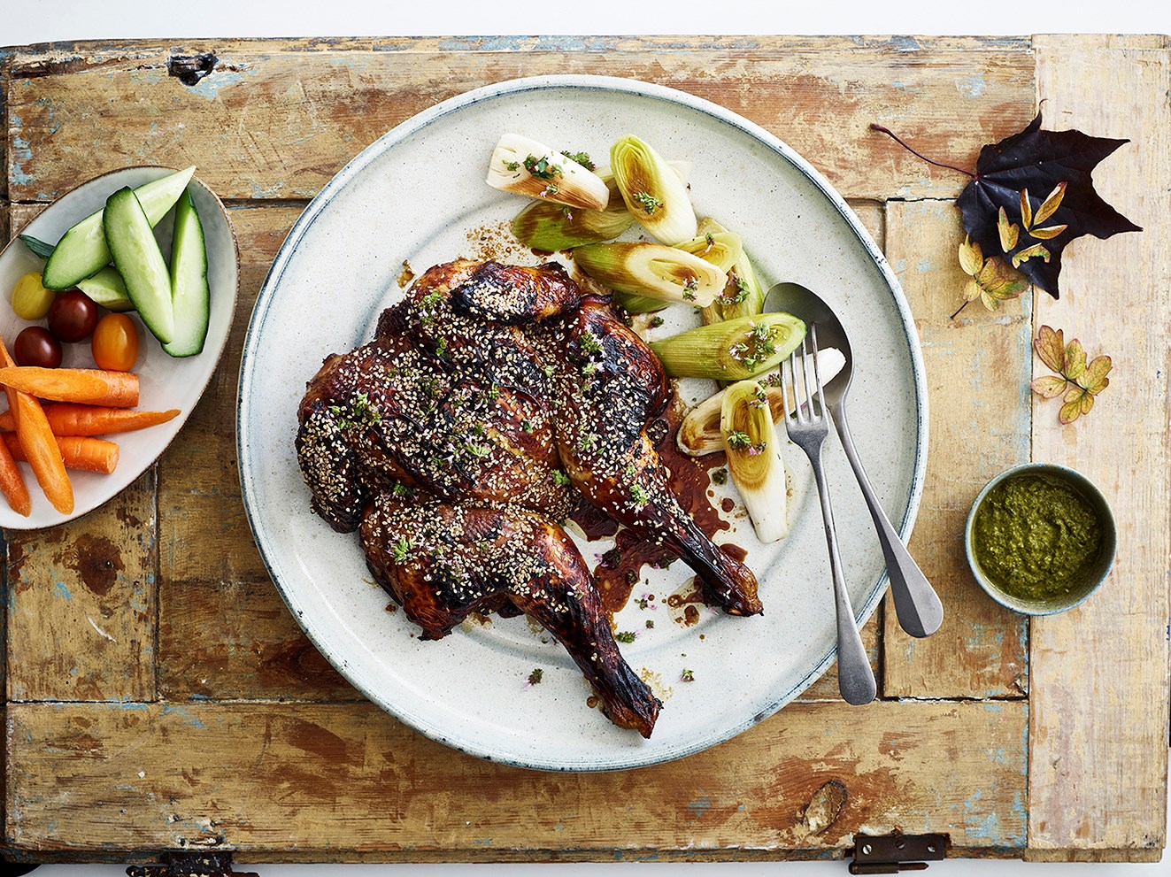 Glaseret kylling med porre og gnavegrønt