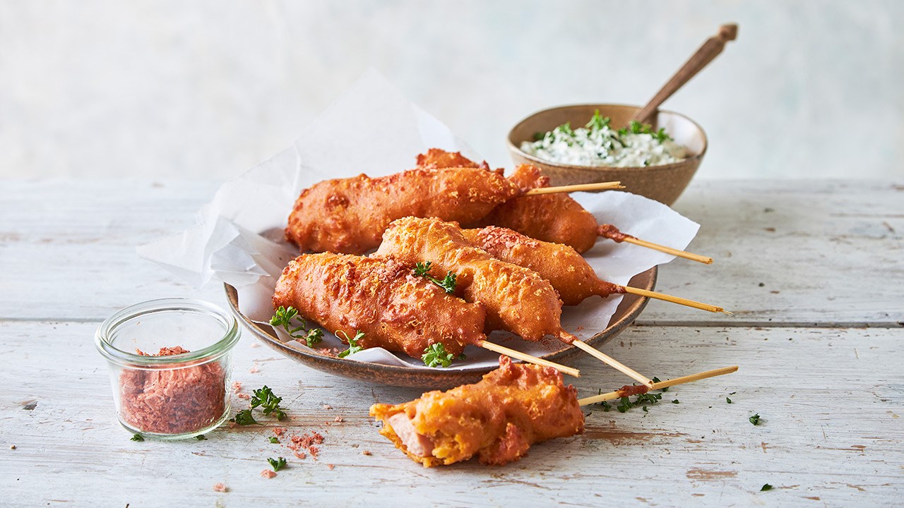Corn dogs med Audu Cremet og ranch dressing