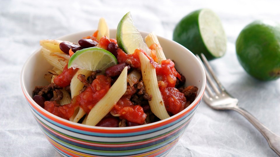 Chili con carne med pasta Se opskriften her