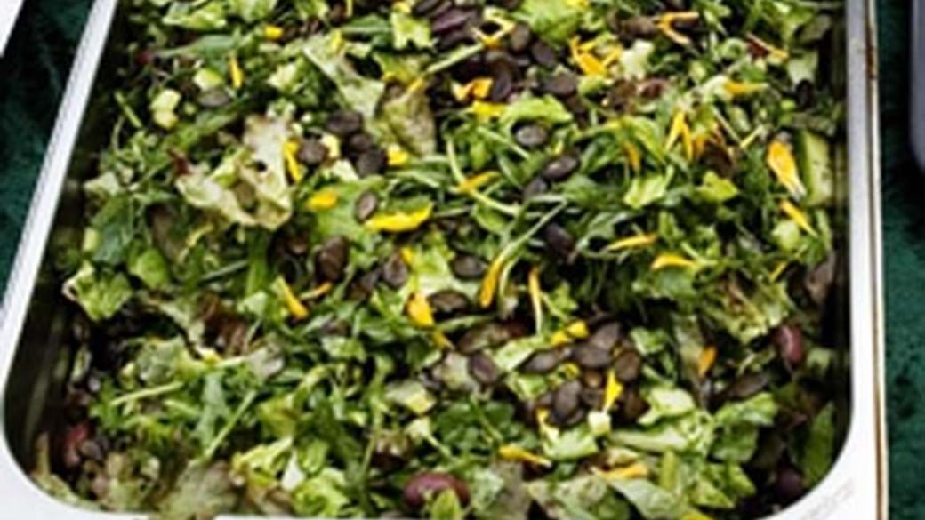 Grøn salat med krydderurter og græskarkerner