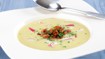 Kartoffelsuppe med porre, sprød skinke, radiser og purløg - thumbnail
