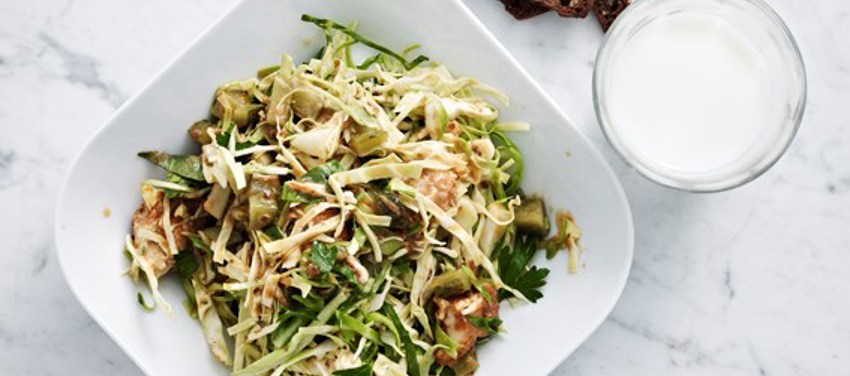 Grøn pesto, sommerkål og kylling