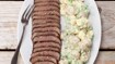 Roastbeef med kold kartoffelsalat med karry og ærter - thumbnail