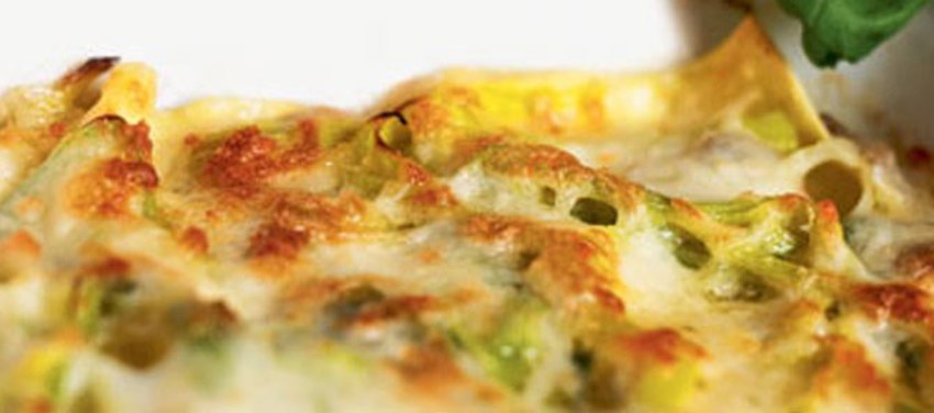 Lasagne med porrer og svampe