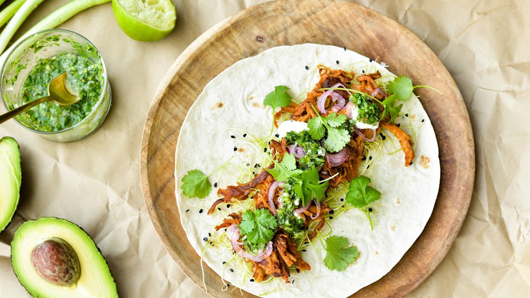 Fajitas med pulled pork og chimchurri