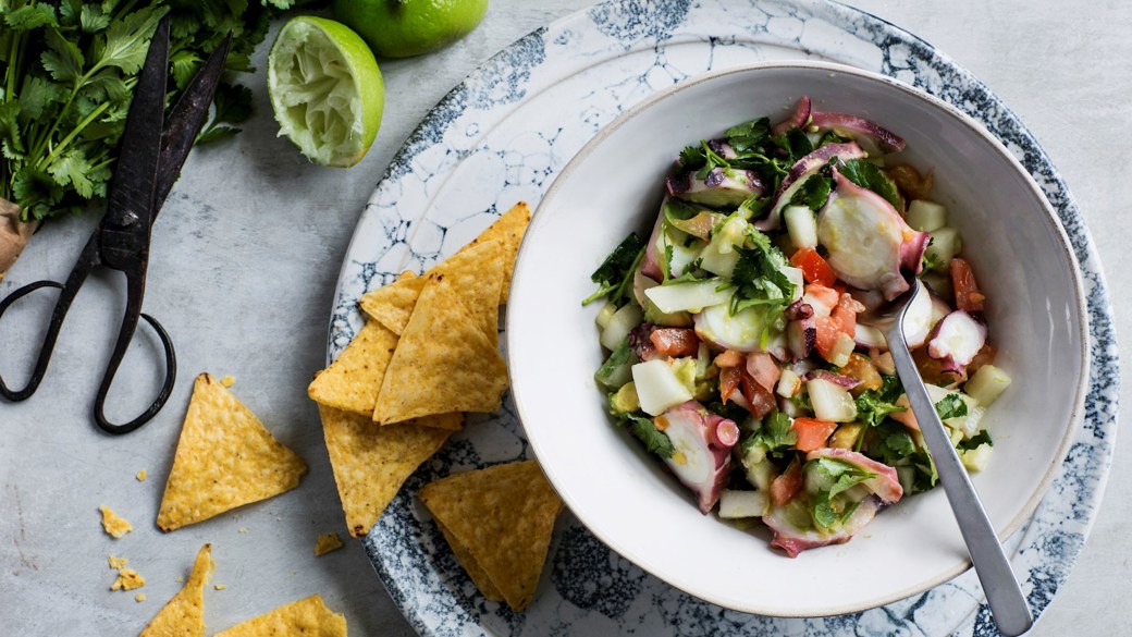 Ceviche med blæksprutte & melon