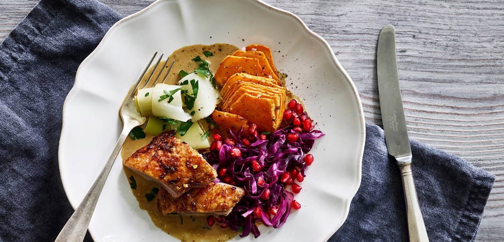 Langtidsstegt and med søde kartofler