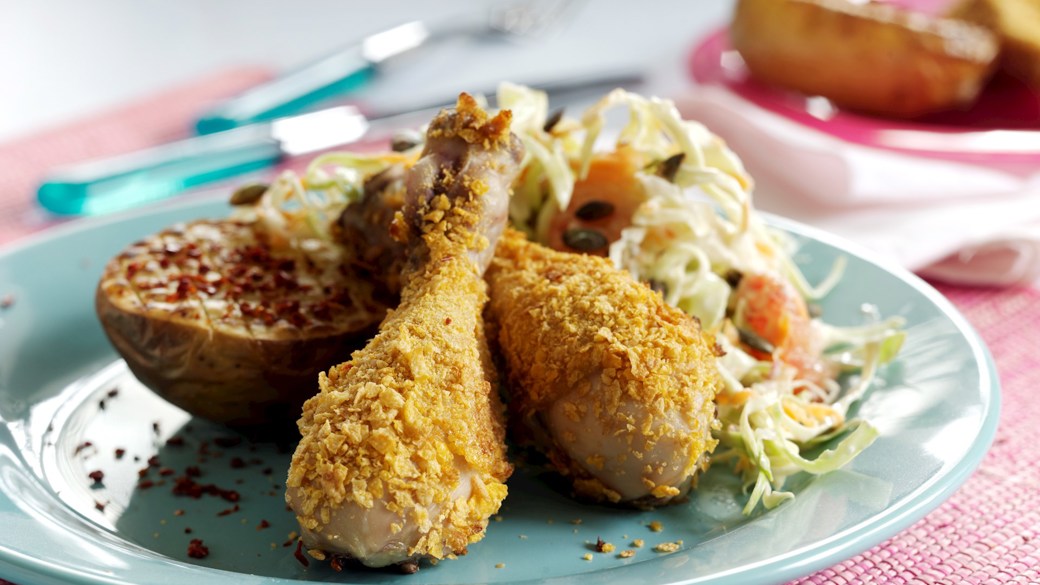 Panerede kyllingelår med coleslaw
