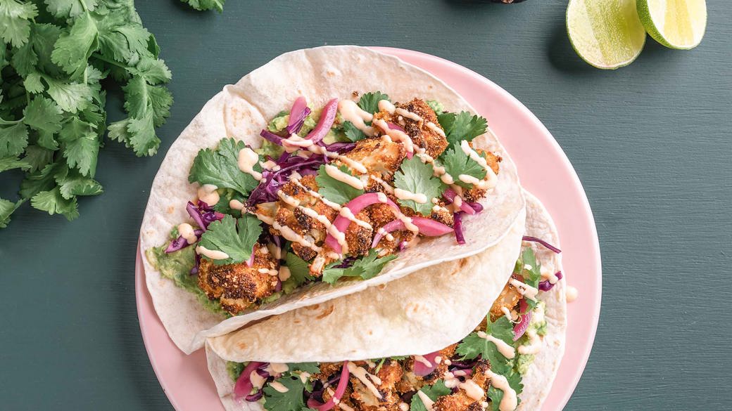 Tacos med sprød dobbeltpaneret blomkål